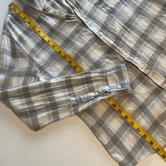 Marine Layer Button-Down Shirt Mens Medium Gray Plaid Cotton Linen Casual - Picture 7 of 7